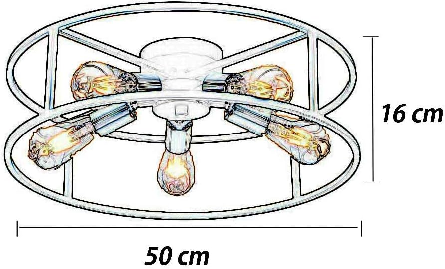 TEKHOME Ceiling Light Industrial Style Metal Lamp Black with 5 Gold Lamp Holder E27 Bedroom Living Room C71-5