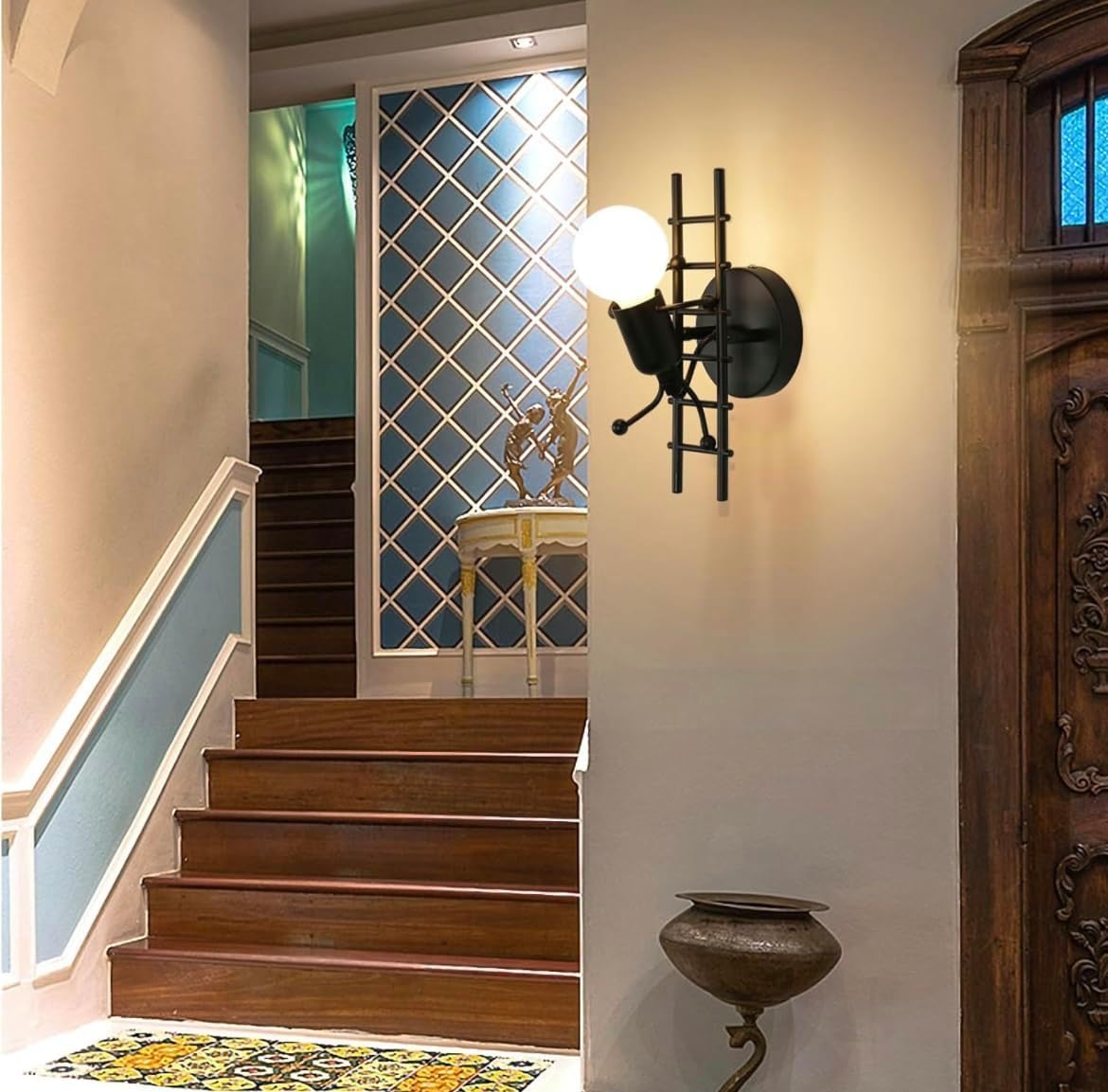 TEKHOME Applique da Muro Design Moderno 1XE27 in Metallo Nero/Bianco – Lampada da Parete Decorativa con Paralume a Gabbia, Ideale per Camera da Letto, Soggiorno, Corridoio AQ49