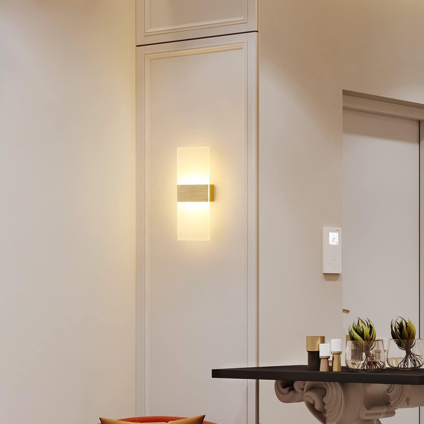 TEKHOME Applique da Muro LED 10W Bianco/Con Finitura in Rame, Rettangolare Moderno, 3000K-6500K, Lampada da Parete Interni, Soggiorno Camera da Letto Corridoio E37