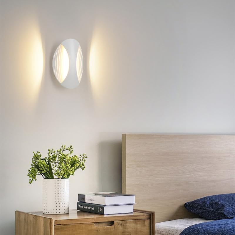 TEKHOME Applique LED da Muro 6W Moderno Interno, Lampada da Parete con 3 Colori Selezionabili 3000K-6500K, Design Decorativo Bianco/Nero AQ15