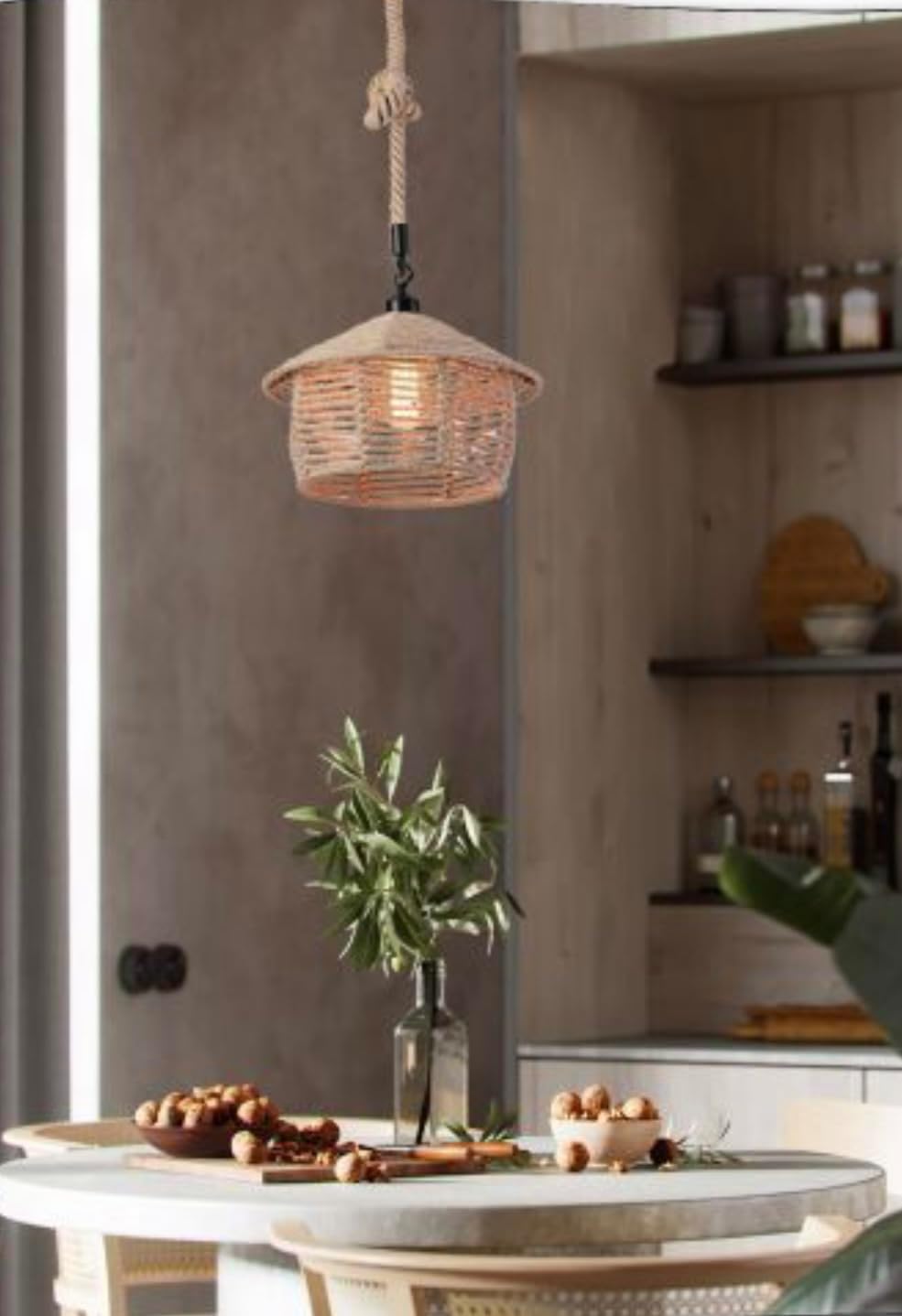 Lampadario a sospensione con paralume a cono in corda di canapa stile vintage retrò lampada attacco E27 cucina soggiorno A54