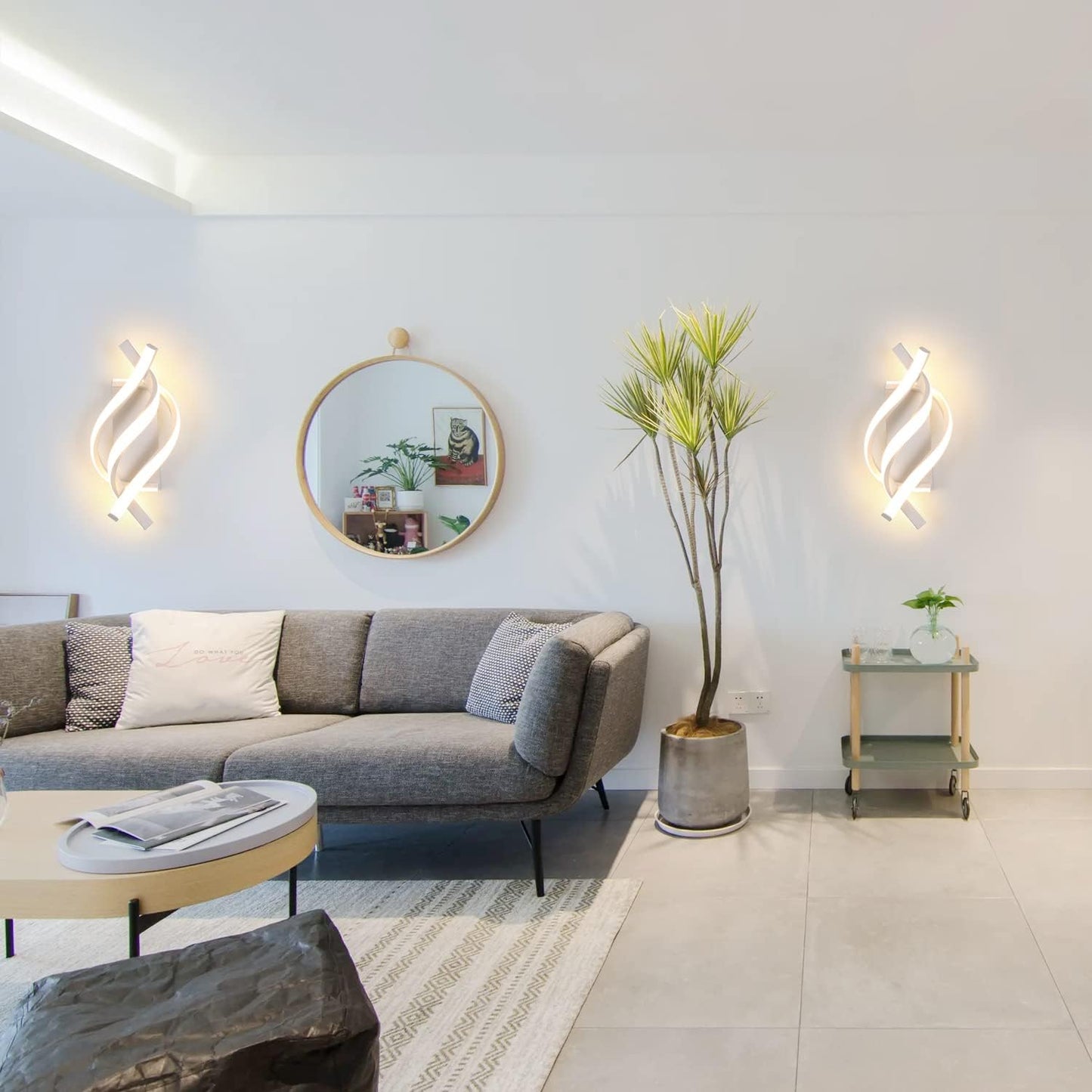 Applique LED 16W, Lampada da Parete Moderna Bianco, 3000K/4000K/6500K CCT Switch, 1280 Lumen, Illuminazione Interni IP20, Design a Spirale AQ23-B3C