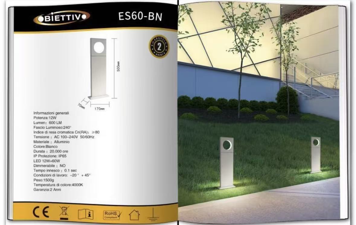 Lampada da Giardino LED 12W IP65 in Alluminio, Paletto da Esterno per Vialetti e Cortili, Luce Bianco Caldo/Naturale/Freddo – ES60