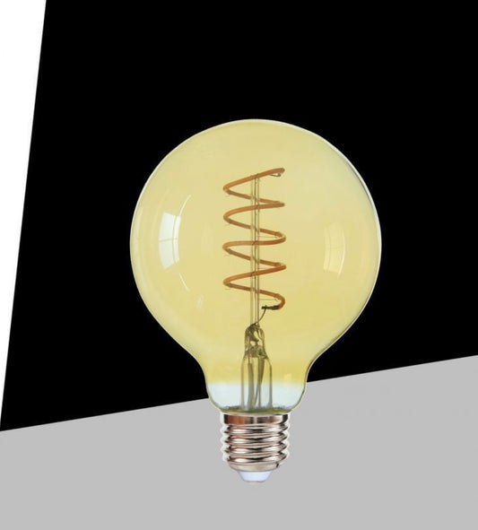 Lampadine LED Decorative E27 G80 Vintage, Confezione da 5 Pezzi, 4W 2500K, 330LM, Globo Ø80mm, Vetro Ambrato con Filamento Spirale, Luce Extra Calda, 360°, Non Dimmerabile, Modello G80-S-OC
