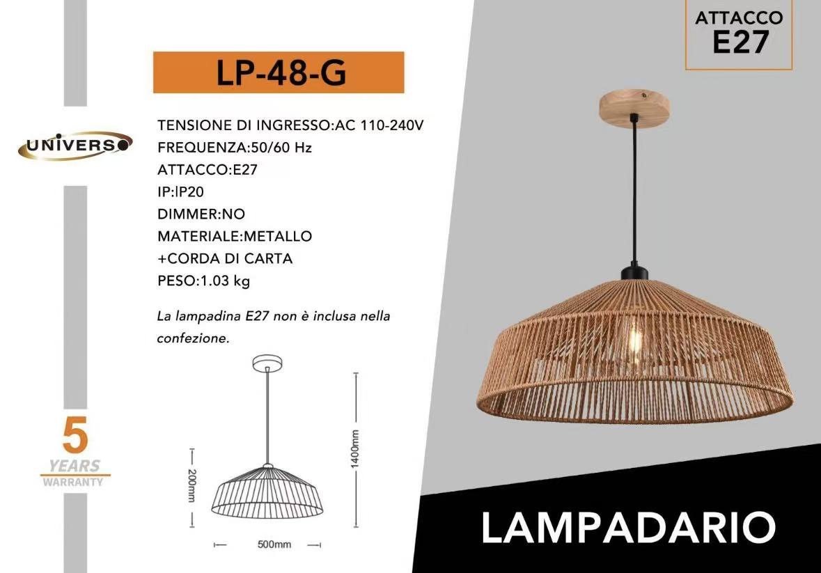 Lampadario a Sospensione in Stile Boho 40/50cm, Paralume in Rattan/Filo di Corda, Attacco E27, Altezza Regolabile, Illuminazione per Cucina Soggiorno Sala da Pranzo – Naturale LP-48