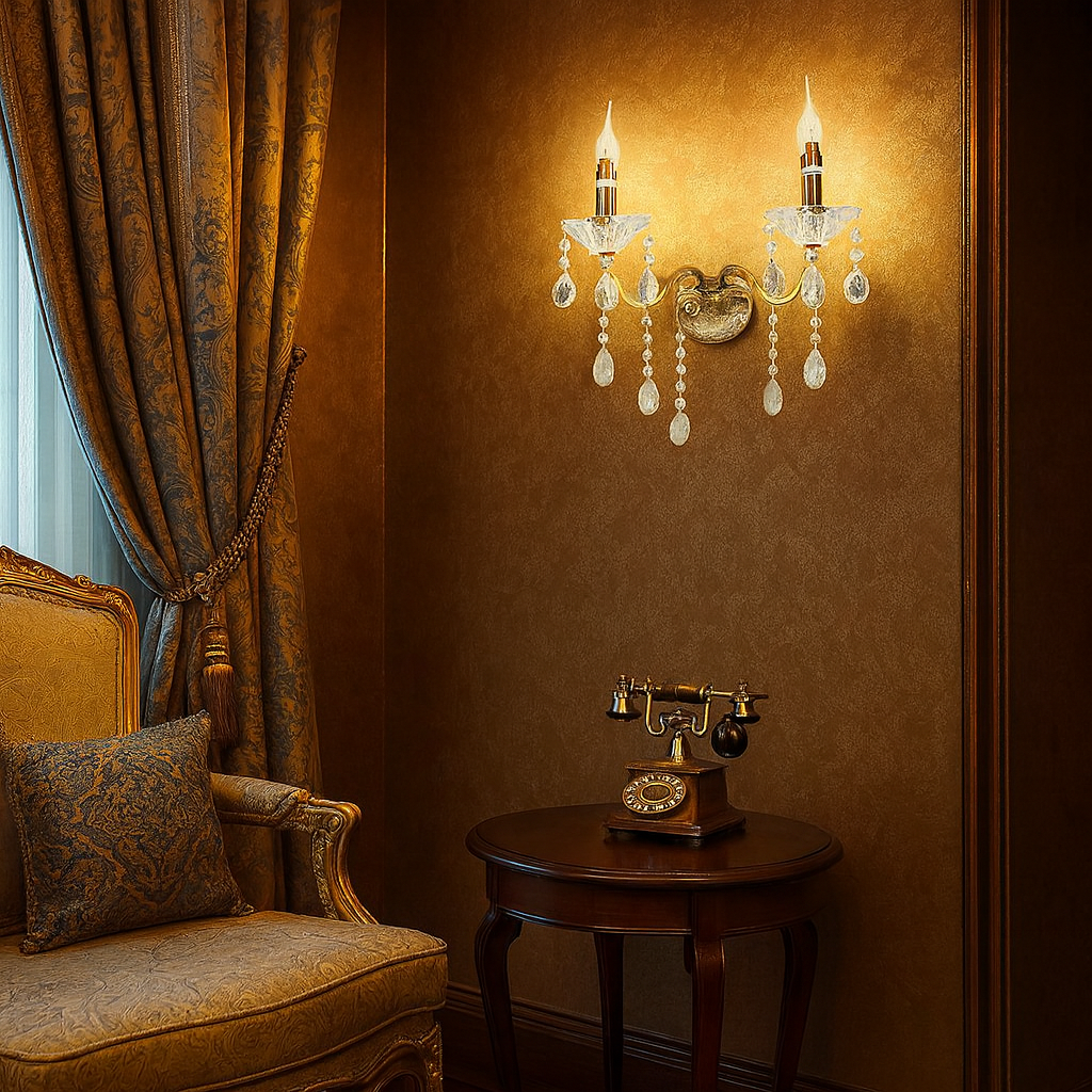 TEKHOME Applique da Muro Classica in Cristallo 2 Luci, Portalampada E14, Lampada da Parete Stile Candelabro, Vari Colori E35