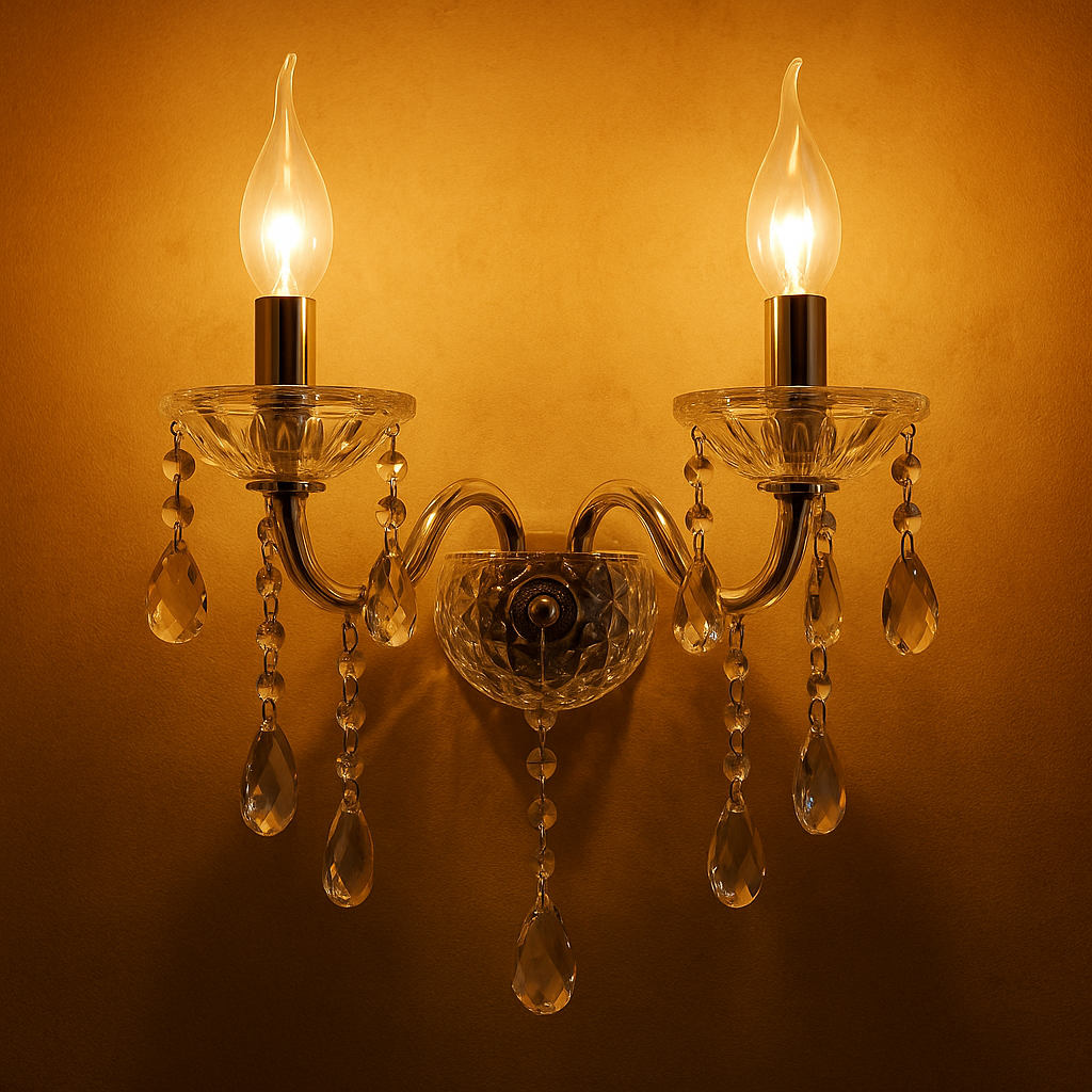 TEKHOME Applique da Muro Classica in Cristallo 2 Luci, Portalampada E14, Lampada da Parete Stile Candelabro, Vari Colori E35