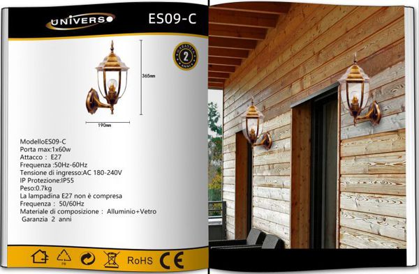 TEKHOME Lanterna da Muro per Esterno E27 IP55 – Lampada da Parete in Alluminio e Vetro, Stile Classico per Giardino, Balcone o Ingresso (Disponibile in 4 Colori) ES09