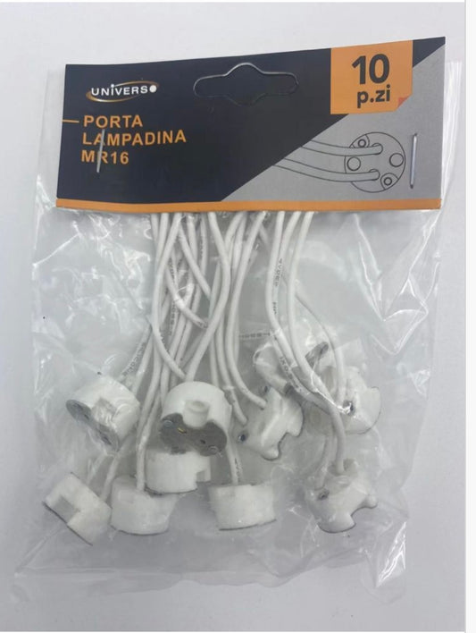 Portalampada GU5.3 per Lampadine MR16, 10 Confezioni da 10 Pezzi, Totale 100 Pezzi, Supporto in Ceramica con Cavi TY106-10