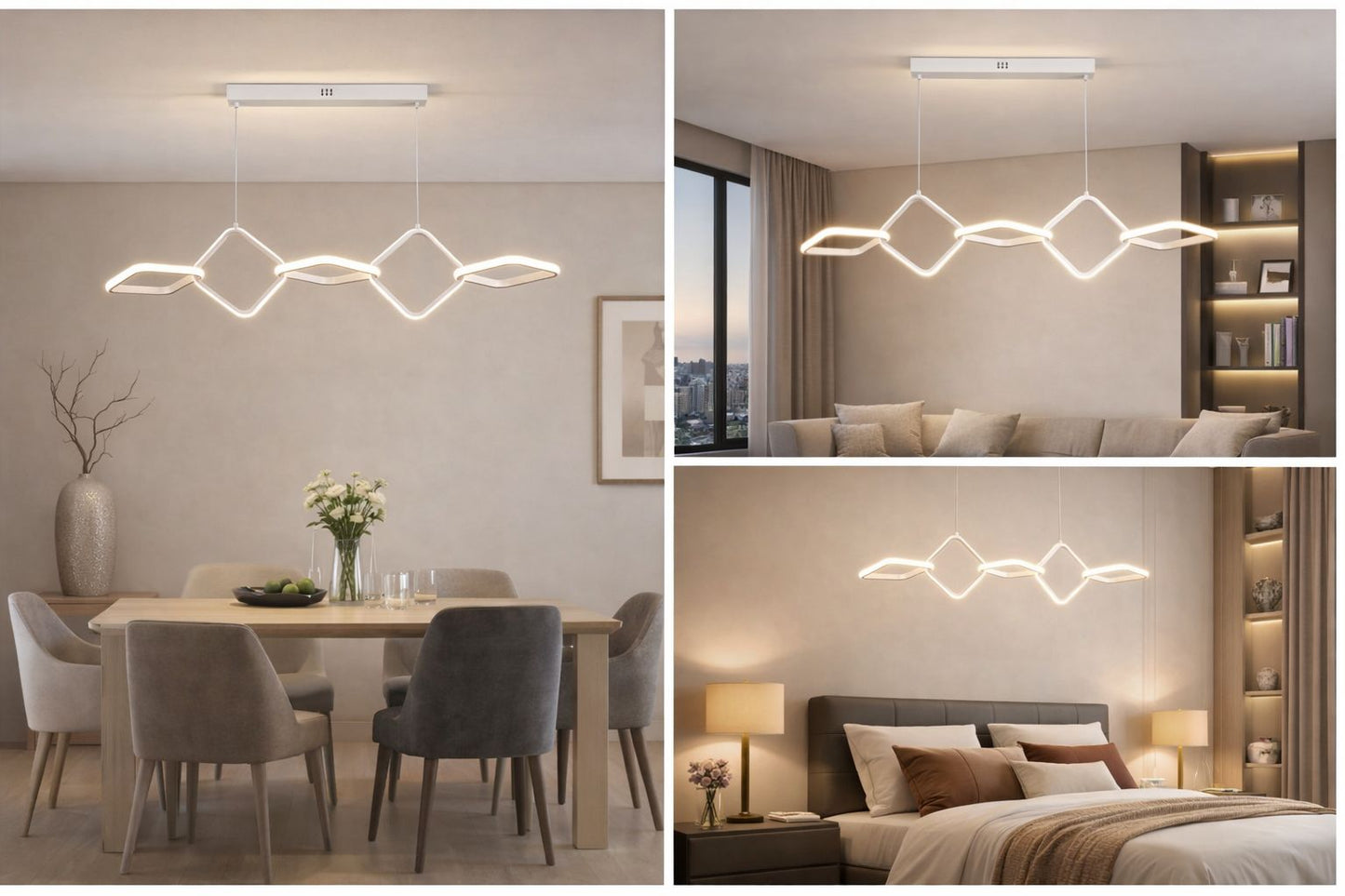 Lampadario LED Moderno a Sospensione Lineare 45W 3600LM, 3 Colori Luce 3000K 4000K 6500K, CCT Switch, Design Ondulato, Lampadario per Sala da Pranzo Cucina Soggiorno – LP-49-B3C