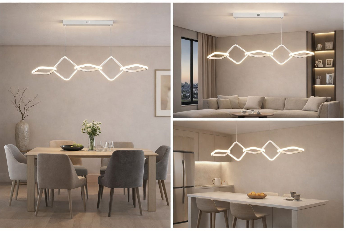 Lampadario LED Moderno a Sospensione Lineare 45W 3600LM, 3 Colori Luce 3000K 4000K 6500K, CCT Switch, Design Ondulato, Lampadario per Sala da Pranzo Cucina Soggiorno – LP-49-B3C