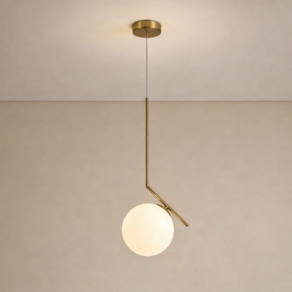 Lampadario a Sospensione Moderno G9, Design Minimalista con Sfera in Vetro Opalino, Lampadario Elegante per Soggiorno Sala da Pranzo Camera, Struttura in Metallo – LP-46