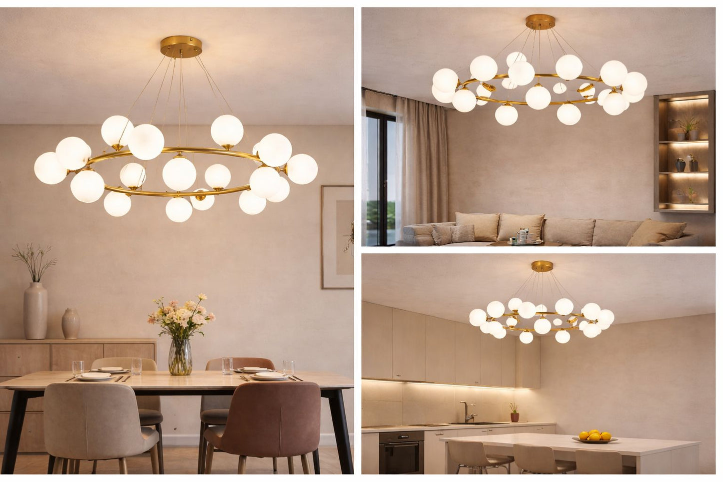 Lampadario a Sospensione Moderno 18 Luci G9, Design con Sfere in pe Opalino, Struttura Oro, Lampadario Elegante per Soggiorno Sala da Pranzo Camera, Stile Nordico – LP-56
