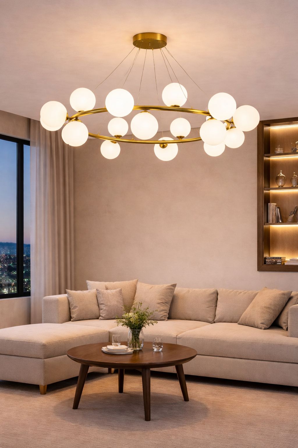 Lampadario a Sospensione Moderno 18 Luci G9, Design con Sfere in pe Opalino, Struttura Oro, Lampadario Elegante per Soggiorno Sala da Pranzo Camera, Stile Nordico – LP-56