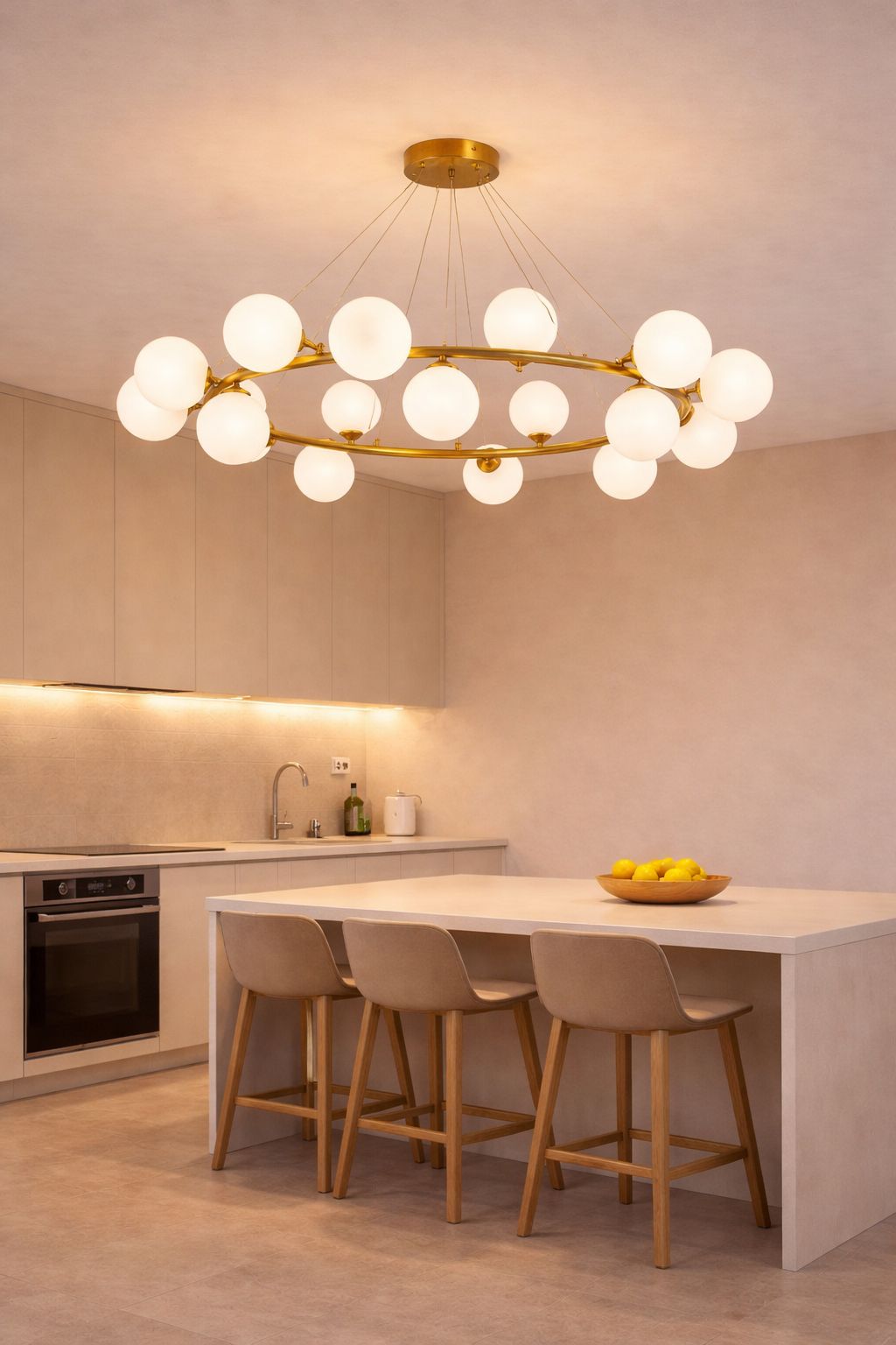 Lampadario a Sospensione Moderno 18 Luci G9, Design con Sfere in pe Opalino, Struttura Oro, Lampadario Elegante per Soggiorno Sala da Pranzo Camera, Stile Nordico – LP-56