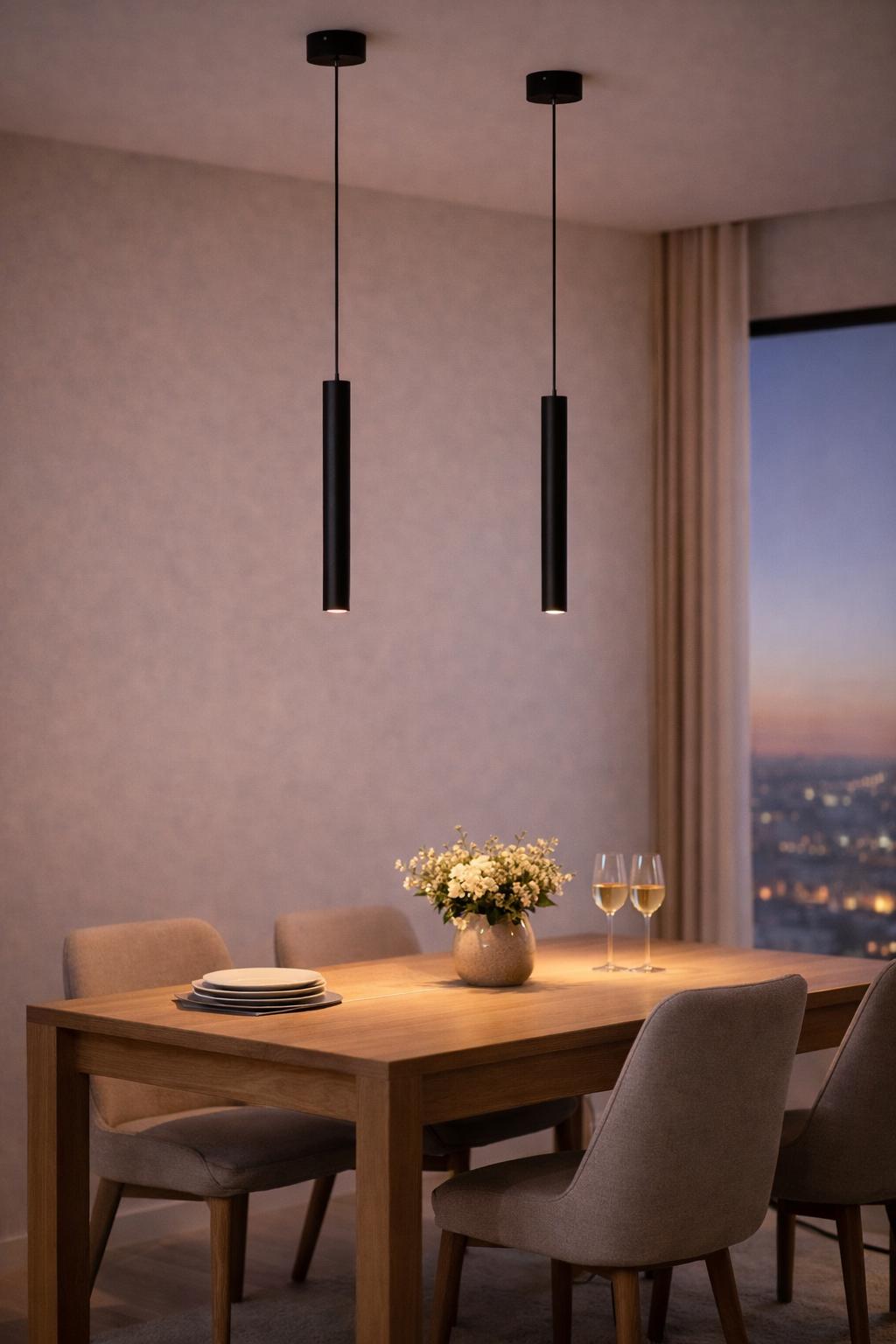 Lampada a Sospensione LED 3W Nera Moderna, Tubo Cilindrico Minimalista con CCT Switch 3000K 4000K 6500K, Luce Focale per Isola Cucina Bar Tavolo – A11-N3C