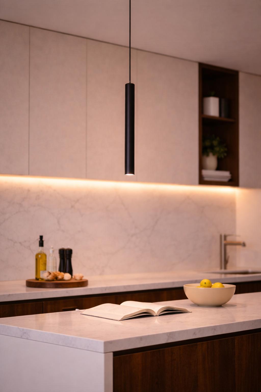 Lampada a Sospensione LED 3W Nera Moderna, Tubo Cilindrico Minimalista con CCT Switch 3000K 4000K 6500K, Luce Focale per Isola Cucina Bar Tavolo – A11-N3C