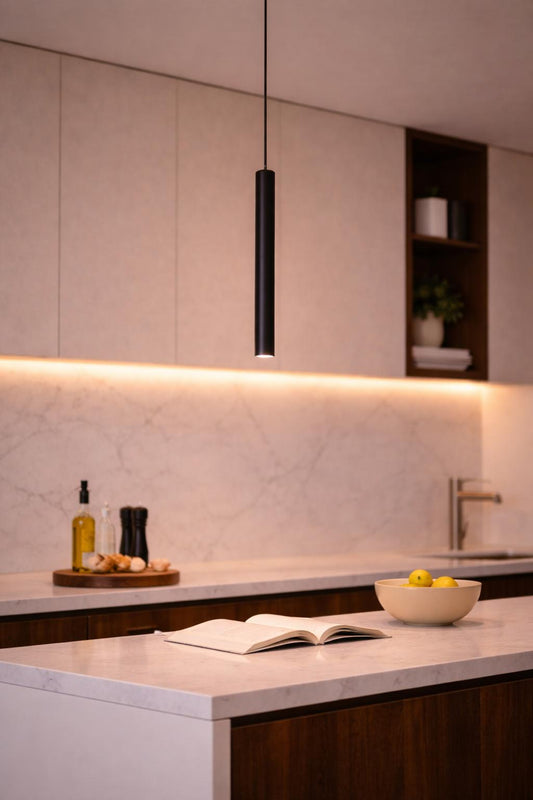 Lampada a Sospensione LED 3W Nera Moderna, Tubo Cilindrico Minimalista con CCT Switch 3000K 4000K 6500K, Luce Focale per Isola Cucina Bar Tavolo – A11-N3C