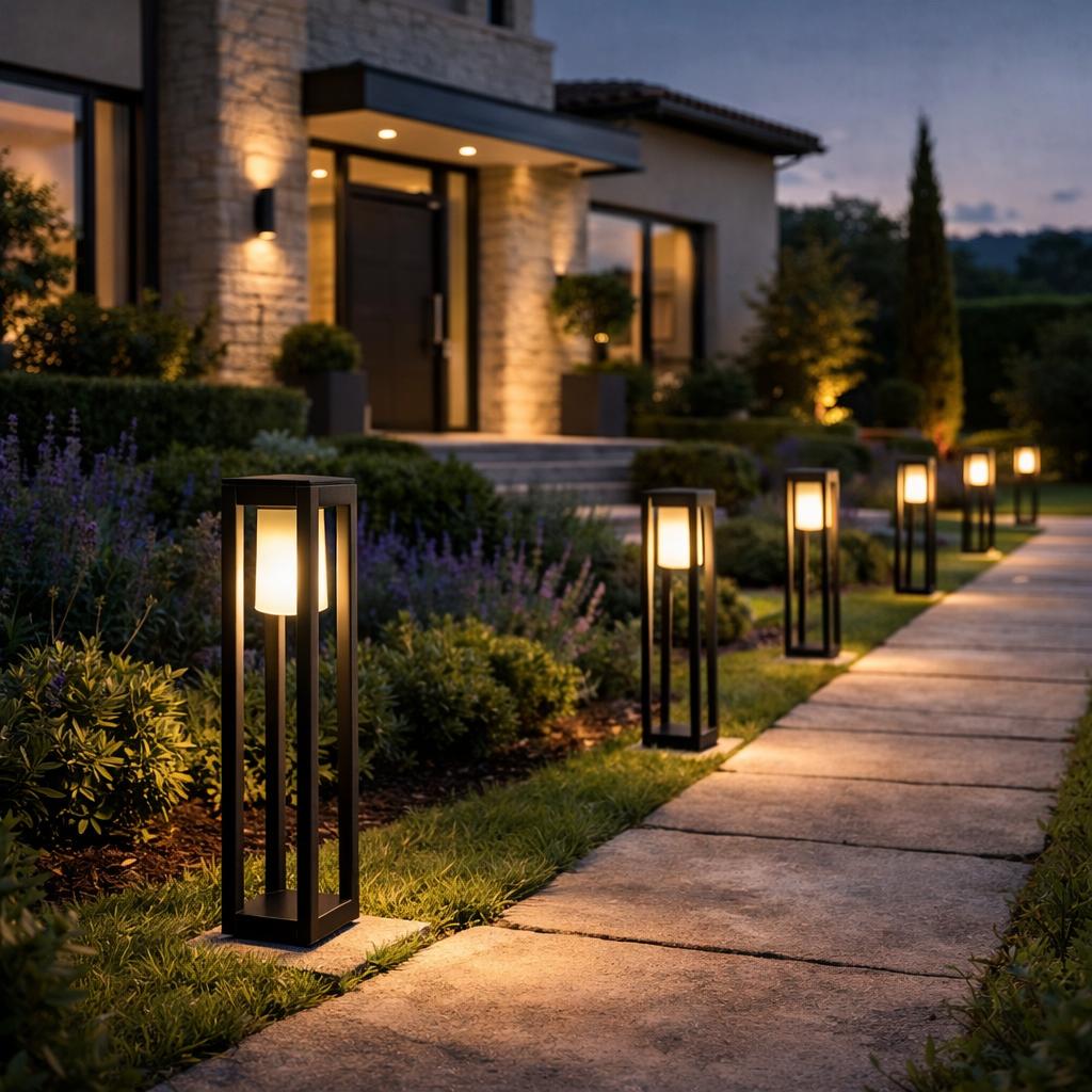 Lampione da Giardino E27 IP65, Lampada da Esterno Moderna in Alluminio, Paletto Luce per Viale Cortile Terrazzo, Nero/Bianco – PT-02