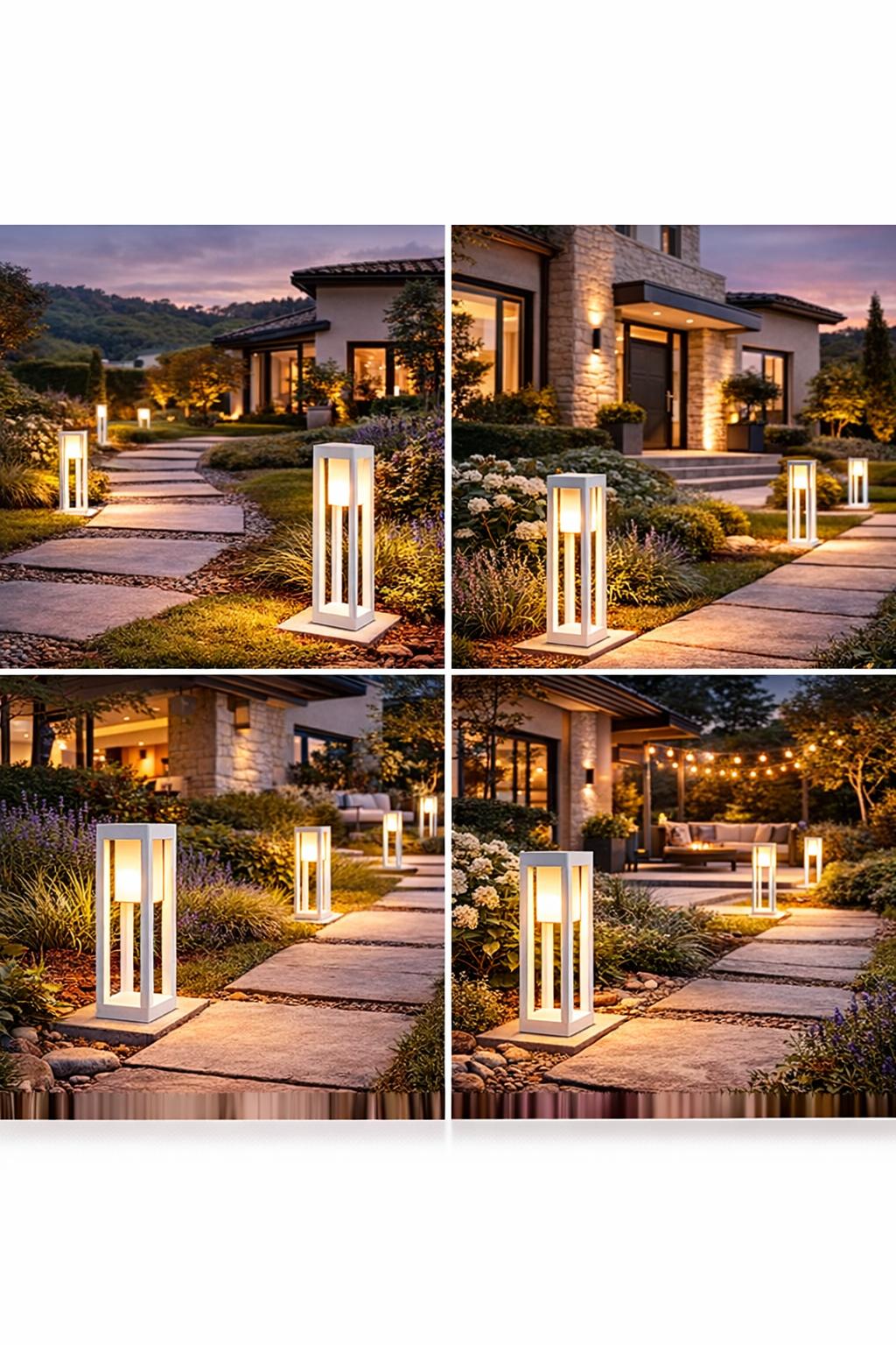Lampione da Giardino E27 IP65, Lampada da Esterno Moderna in Alluminio, Paletto Luce per Viale Cortile Terrazzo, Nero/Bianco – PT-02