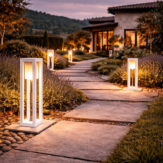 Lampione da Giardino E27 IP65, Lampada da Esterno Moderna in Alluminio, Paletto Luce per Viale Cortile Terrazzo, Nero/Bianco – PT-02