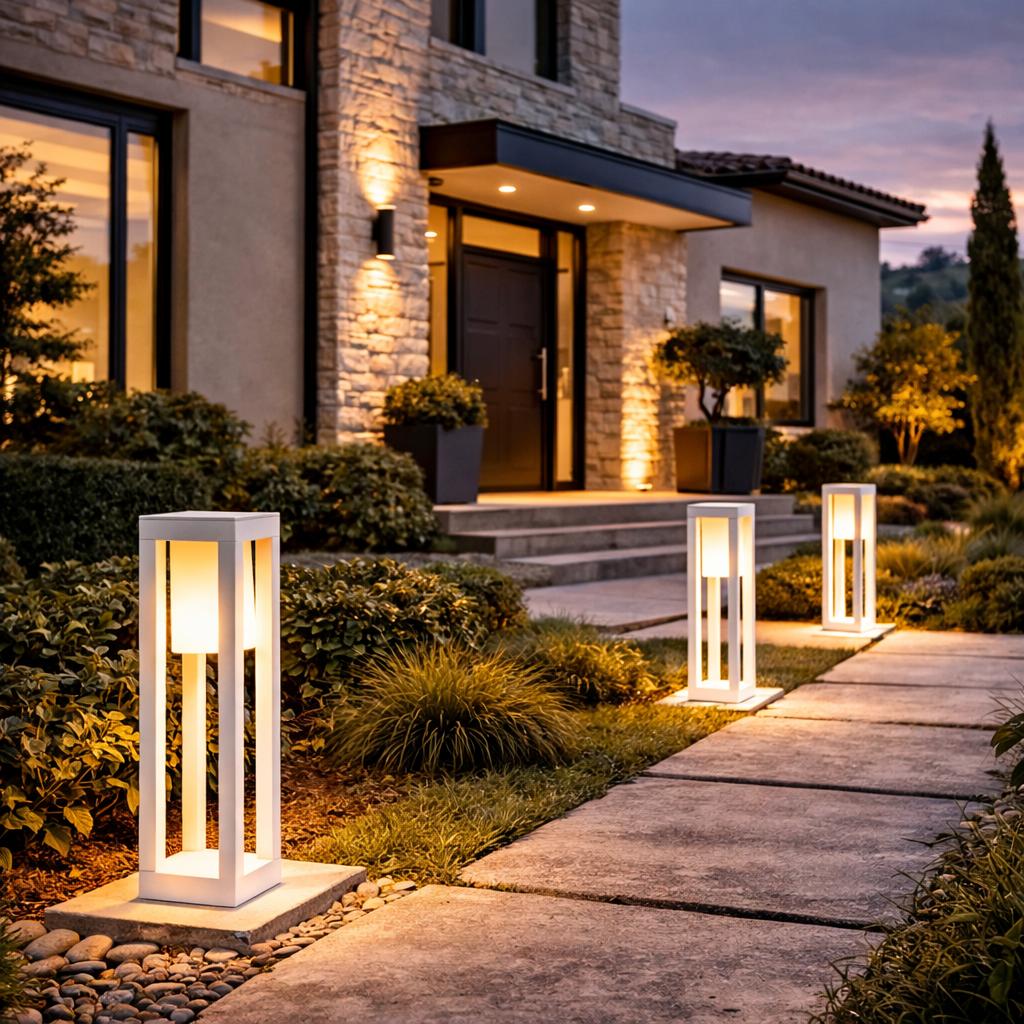 Lampione da Giardino E27 IP65, Lampada da Esterno Moderna in Alluminio, Paletto Luce per Viale Cortile Terrazzo, Nero/Bianco – PT-02