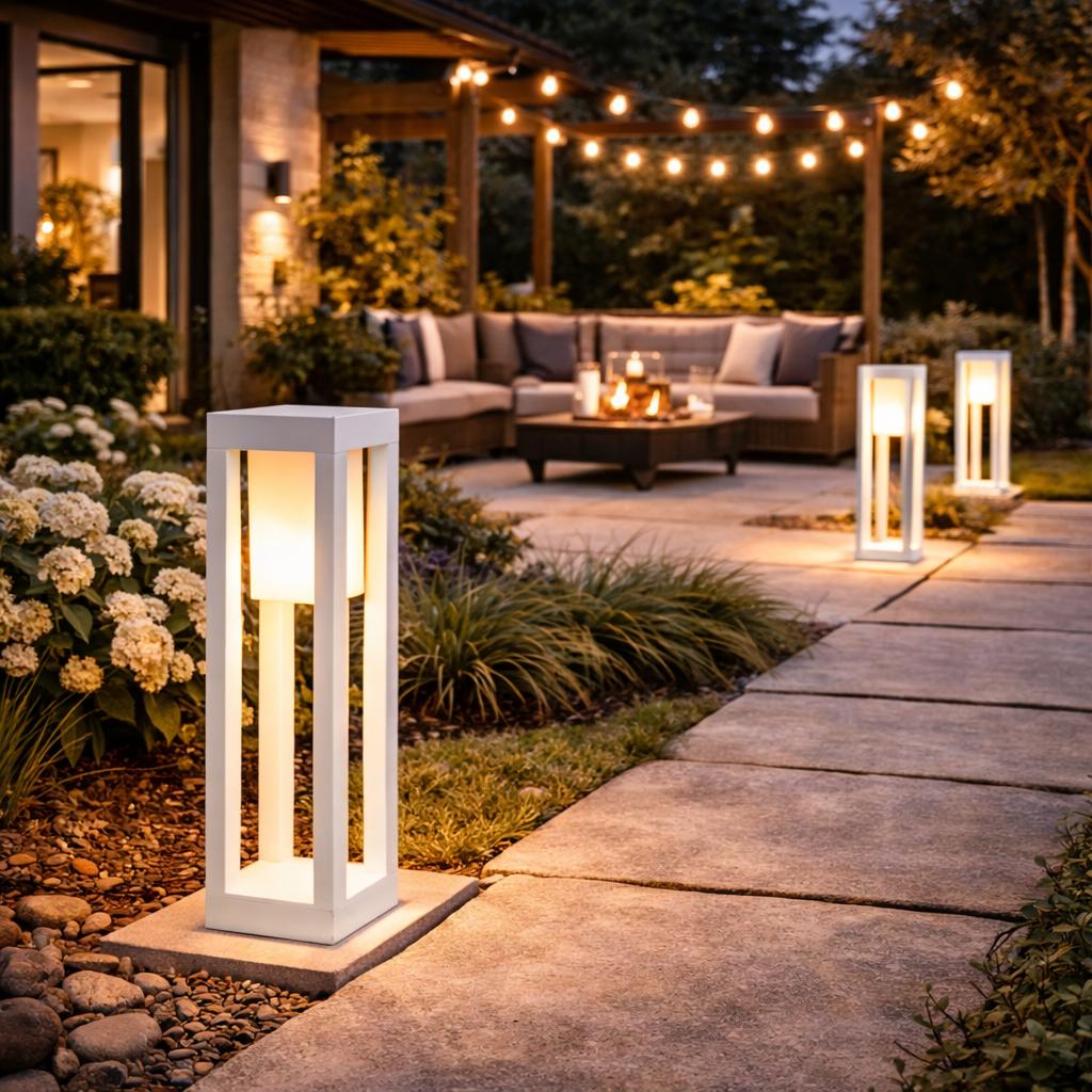 Lampione da Giardino E27 IP65, Lampada da Esterno Moderna in Alluminio, Paletto Luce per Viale Cortile Terrazzo, Nero/Bianco – PT-02