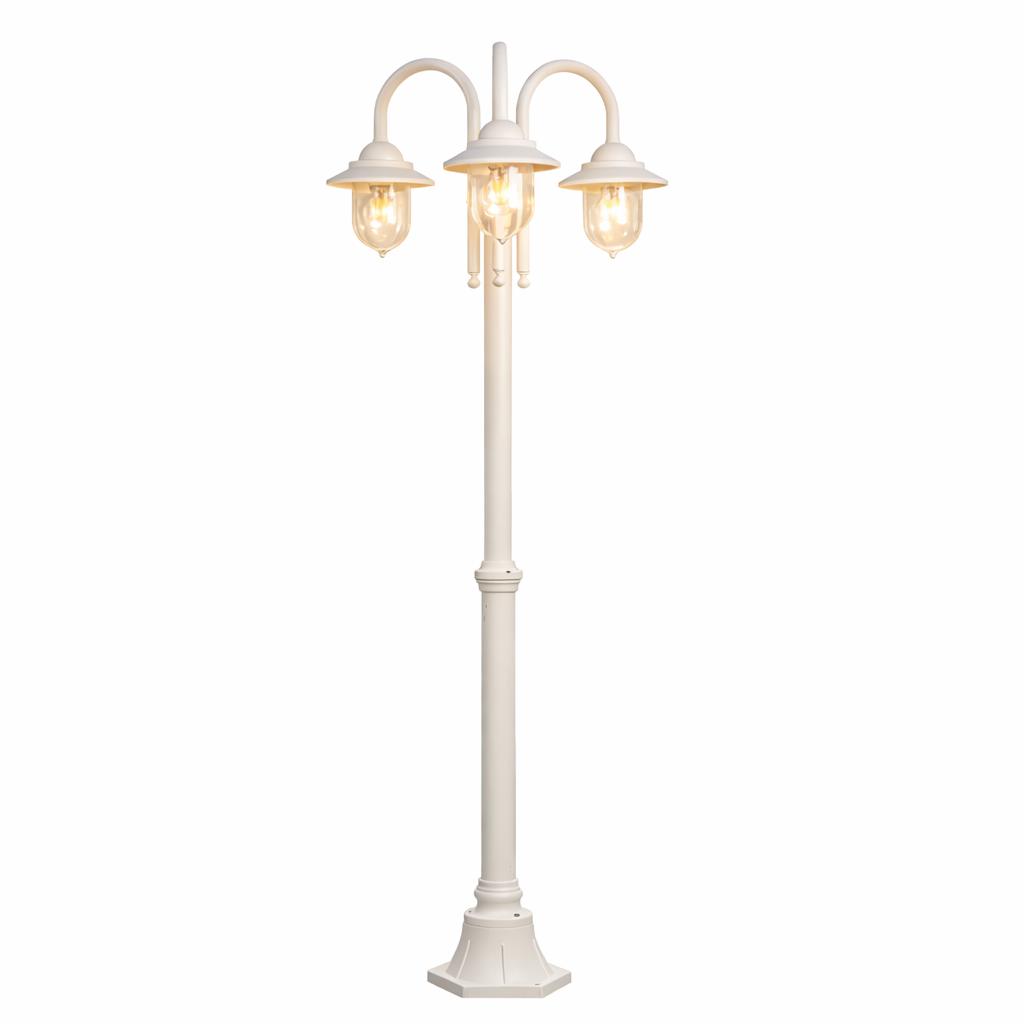Lampione da Giardino 3 Luci E27 IP54, Lampada da Esterno Stile Classico, Palo Luce per Viale Parco Cortile, Nero/Bianco – PT-03