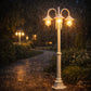 Lampione da Giardino 3 Luci E27 IP54, Lampada da Esterno Stile Classico, Palo Luce per Viale Parco Cortile, Nero/Bianco – PT-03