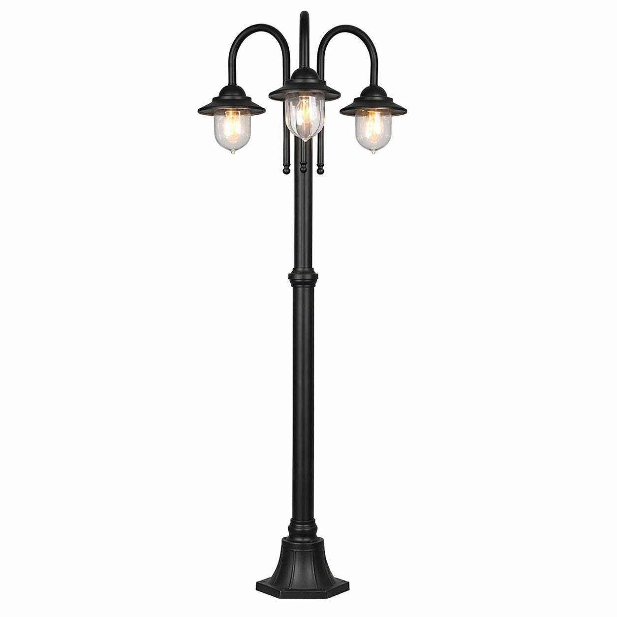 Lampione da Giardino 3 Luci E27 IP54, Lampada da Esterno Stile Classico, Palo Luce per Viale Parco Cortile, Nero/Bianco – PT-03