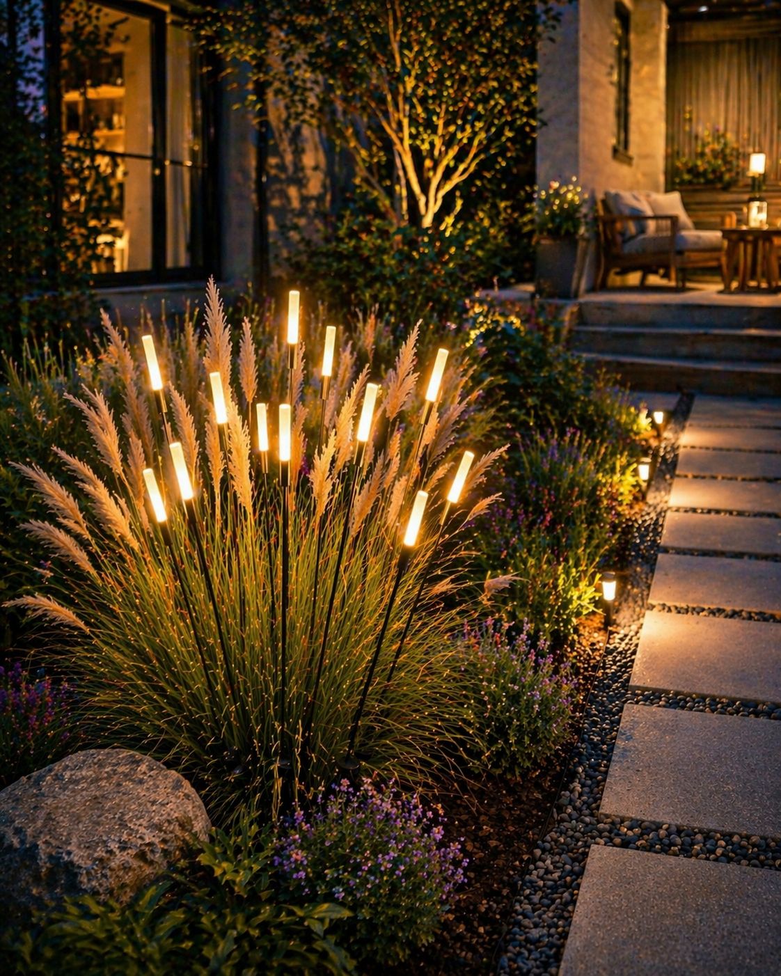 Lampada da Giardino LED Decorativa Alta 1168mm, Luce Naturale 4000K IP65 Impermeabile, Picchetto da Esterno per Prato e Aiuole, 24V Bassa Tensione, Design Effetto Canna Moderna MK24V-120-N