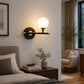 Applique da Parete Moderna con Sfera in Vetro Opalino, Attacco G9, Lampada da Muro Design per Camera da Letto, Soggiorno e Corridoio, Metallo Nero e Oro, Stile Elegante AQ60