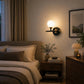 Applique da Parete Moderna con Sfera in Vetro Opalino, Attacco G9, Lampada da Muro Design per Camera da Letto, Soggiorno e Corridoio, Metallo Nero e Oro, Stile Elegante AQ60