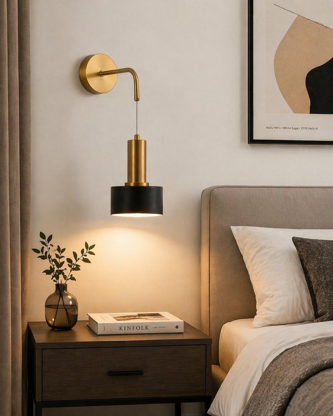 Applique da Parete Moderna E27, Lampada da Muro Design per Camera da Letto e Comodino, Stile Elegante Nero e Oro, Luce Decorativa per Soggiorno e Corridoio, Lampadina Non Inclusa AQ37