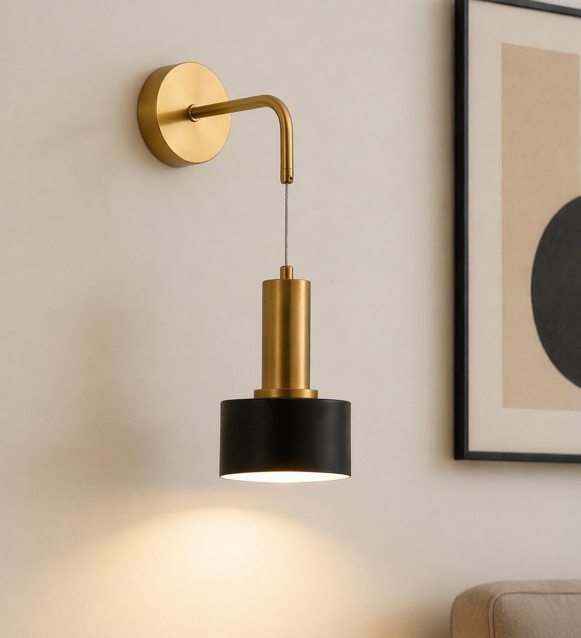 Applique da Parete Moderna E27, Lampada da Muro Design per Camera da Letto e Comodino, Stile Elegante Nero e Oro, Luce Decorativa per Soggiorno e Corridoio, Lampadina Non Inclusa AQ37