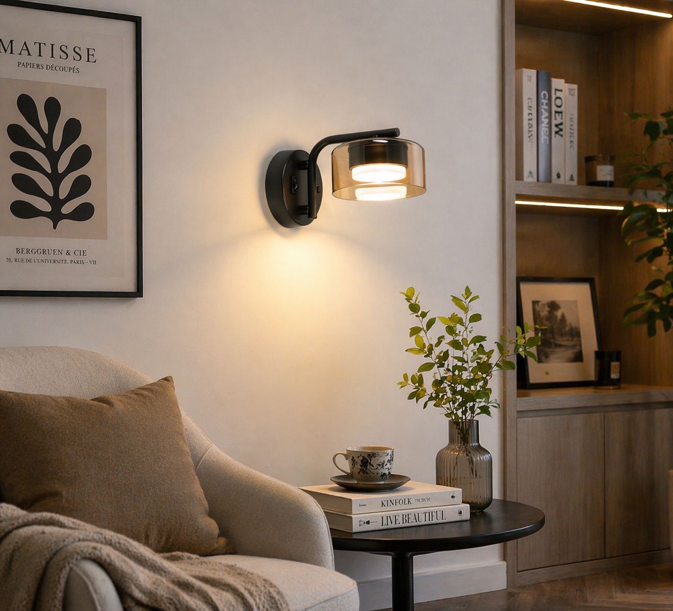 Applique da Parete Moderna GX53, Lampada da Muro per Camera da Letto e Comodino, Luce Inclusa 3 Colori 3000K/4000K/6500K, Design con Vetro e Metallo, Illuminazione Elegante per Interni -AQ01