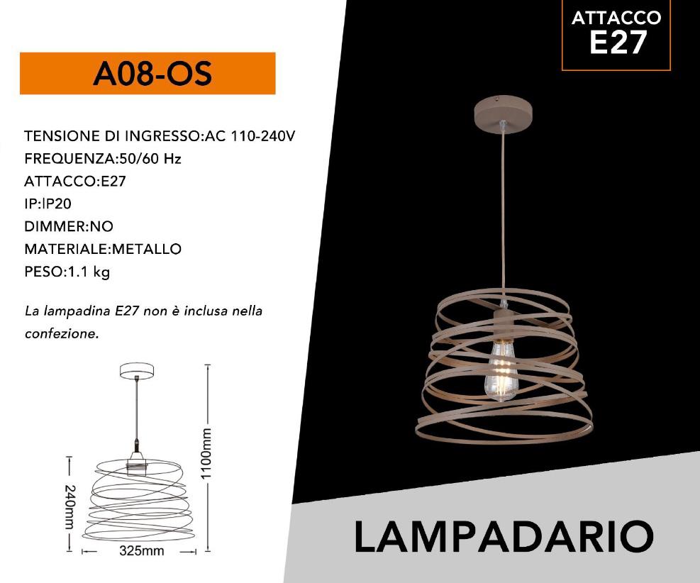 Lampadario a Sospensione E27 Moderno, Lampada a Soffitto Design Industriale in Metallo per Cucina Isola Tavolo da Pranzo, Stile Minimal con Paralume a Spirale, No Lampadina A08