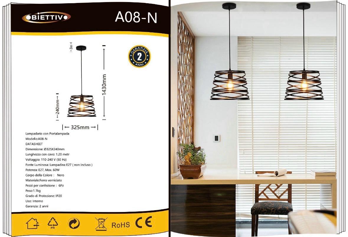 Lampadario a Sospensione E27 Moderno, Lampada a Soffitto Design Industriale in Metallo per Cucina Isola Tavolo da Pranzo, Stile Minimal con Paralume a Spirale, No Lampadina A08