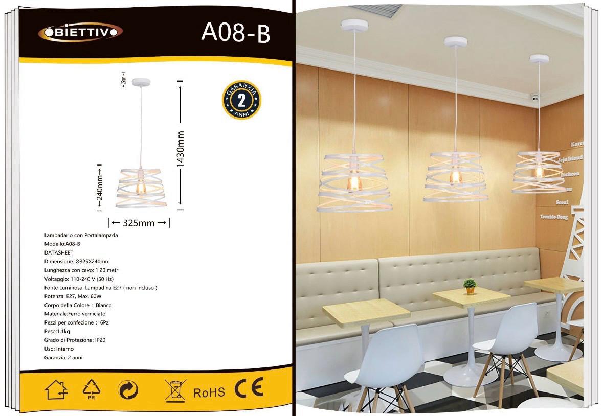 Lampadario a Sospensione E27 Moderno, Lampada a Soffitto Design Industriale in Metallo per Cucina Isola Tavolo da Pranzo, Stile Minimal con Paralume a Spirale, No Lampadina A08