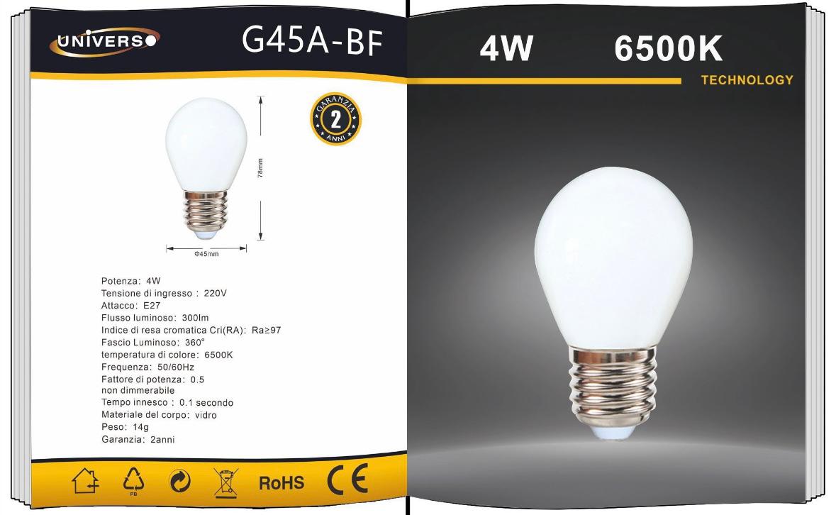 5PEZZI Lampadina LED E27 G45 4W, Mini Globo Opaco, 300LM, Luce Calda 2700K / Naturale 4000K / Fredda 6500K, Non Dimmerabile, 220V, per Lampadari e Abat Jour, G45A Series