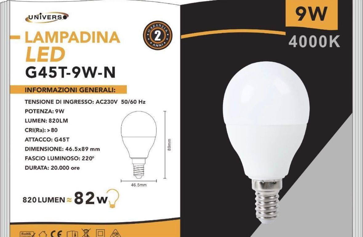 Lampadine LED E14 G45 9W 6 Pezzi, 820LM, Luce Calda 3000K / Naturale 4000K / Fredda 6500K, Mini Globo Opaco, Basso Consumo Energetico, Serie G45T-9W