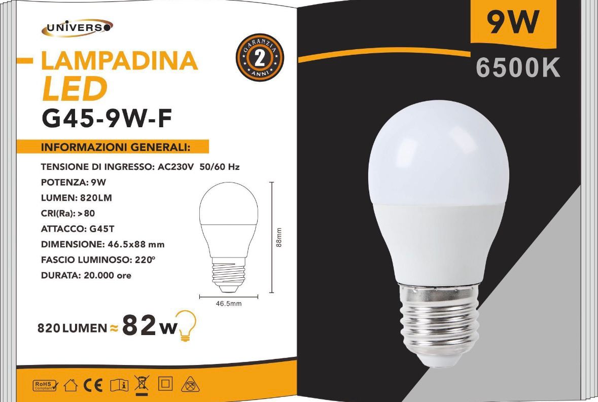 Lampadine LED E27 G45 9W 6 Pezzi, 820LM, Luce Calda 3000K / Naturale 4000K / Fredda 6500K, Mini Globo Opaco, Basso Consumo, Non Dimmerabili, Serie G45-9W