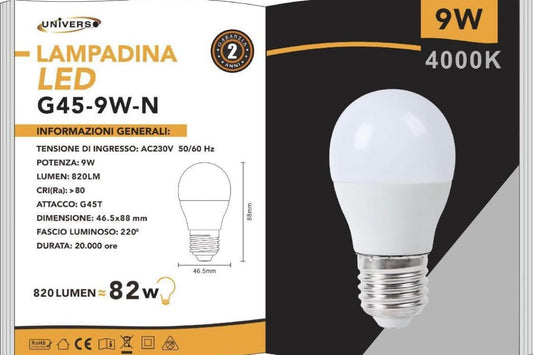 Lampadine LED E27 G45 9W 6 Pezzi, 820LM, Luce Calda 3000K / Naturale 4000K / Fredda 6500K, Mini Globo Opaco, Basso Consumo, Non Dimmerabili, Serie G45-9W