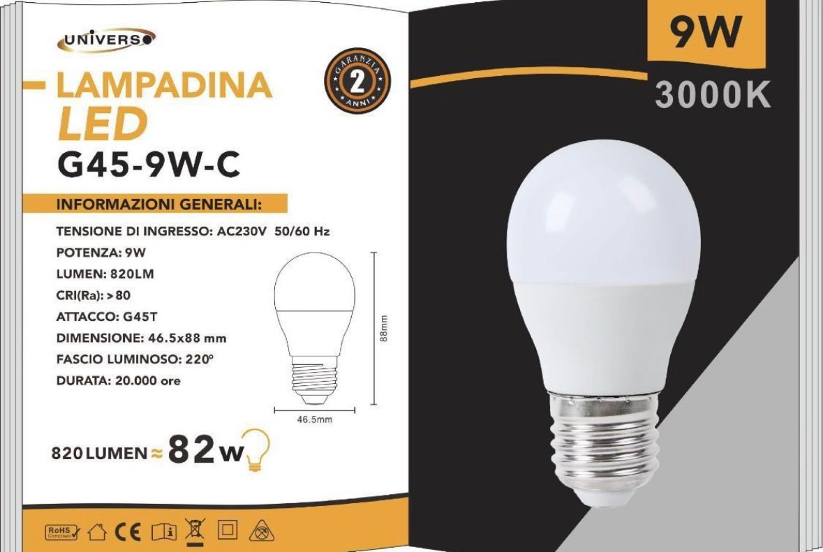 Lampadine LED E27 G45 9W 6 Pezzi, 820LM, Luce Calda 3000K / Naturale 4000K / Fredda 6500K, Mini Globo Opaco, Basso Consumo, Non Dimmerabili, Serie G45-9W