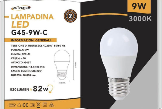 Lampadine LED E27 G45 9W 6 Pezzi, 820LM, Luce Calda 3000K / Naturale 4000K / Fredda 6500K, Mini Globo Opaco, Basso Consumo, Non Dimmerabili, Serie G45-9W