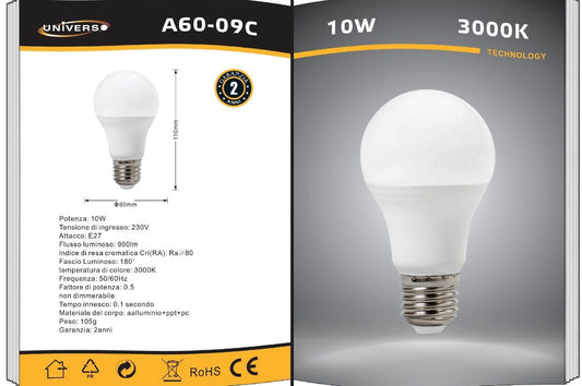 Lampadine LED E27 A60 10W 6 Pezzi, 900LM, Luce Calda 3000K / Naturale 4000K / Fredda 6500K, Lampadina Globo Opaca, Basso Consumo, Non Dimmerabili, Serie A60-09
