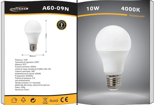 Lampadine LED E27 A60 10W 6 Pezzi, 900LM, Luce Calda 3000K / Naturale 4000K / Fredda 6500K, Lampadina Globo Opaca, Basso Consumo, Non Dimmerabili, Serie A60-09