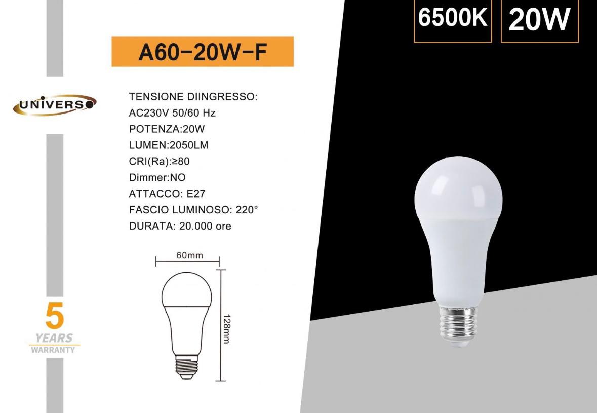 Lampadine LED E27 A60 20W 6 Pezzi, 2050LM, Luce Calda 3000K / Naturale 4000K / Fredda 6500K, Lampadina LED Alta Potenza, Basso Consumo, Non Dimmerabile, Serie A60-20W