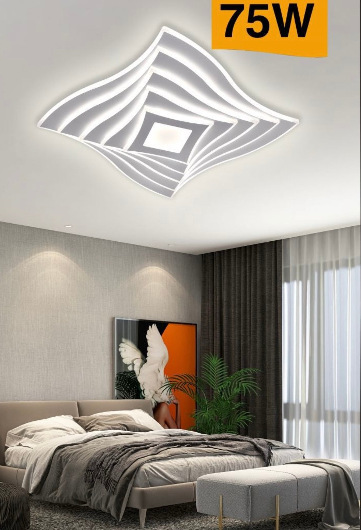 TEKHOME Plafoniera a led da interno moderna a soffitto forma quadrata 3D lampada adatta per camera da letto salone soggiorno solotto cucina locali commerciali 75W (Quadrata 3d - 3 Colori) C68-3C