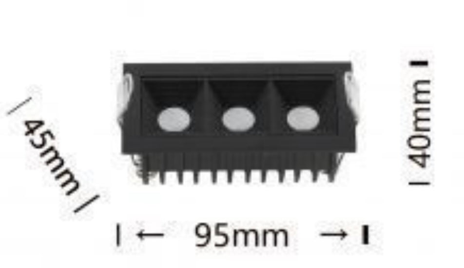 Faretto LED da Incasso Rettangolare 6W, 480LM, CRI ≥90, 3 Spot LED, 3000K/4000K/6500K, Fascio 34°, AC 220-240V, Alluminio + PC, per Cartongesso e Controsoffitto, 1 Pezzo, F6W